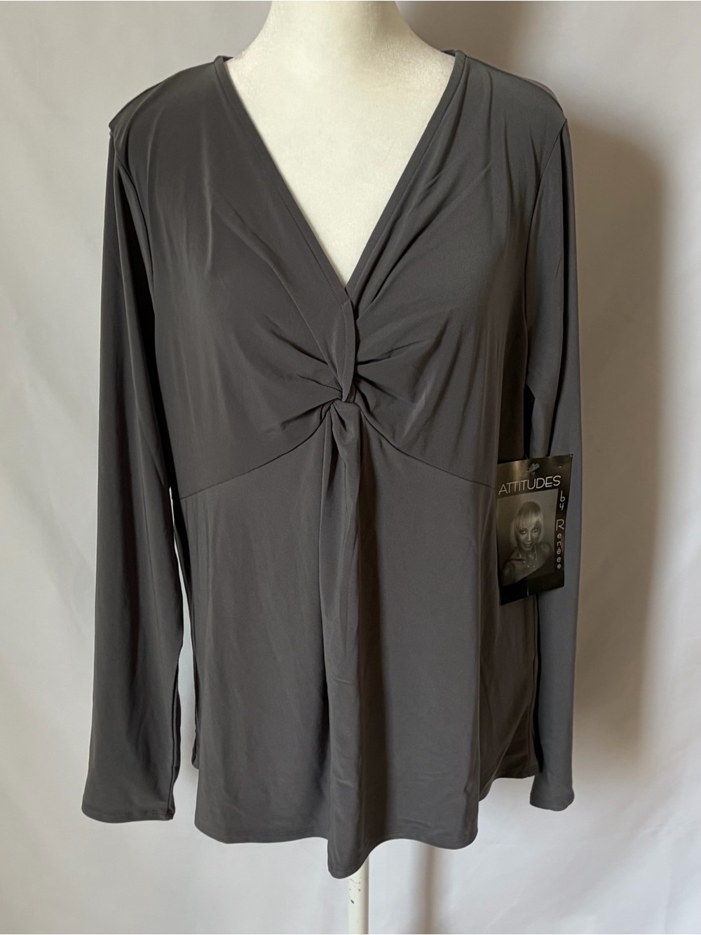 NWT Women with Control Como Jersey Knot Front Top Grey size Large